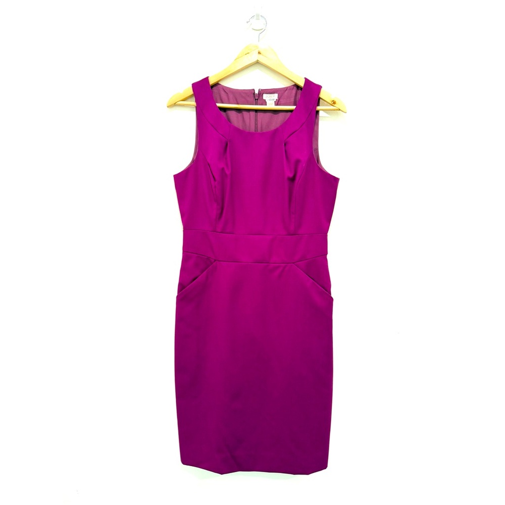 J.Crew Women’s Magenta Midi Wool Sleeveless Sheath Solid Pockets Dress Size 6
